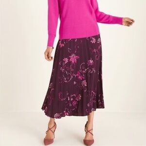 Chicos Floral Woven Pleated Midi Skirt US 12
